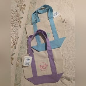 Set of 2 Trader Joes Mini Totes Baby Blue & Lilac Purple